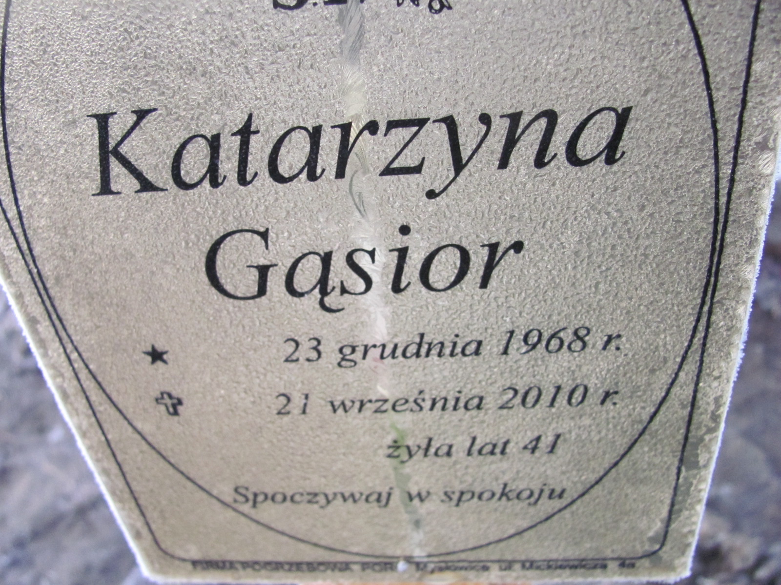 Grób Katarzyna Gąsior